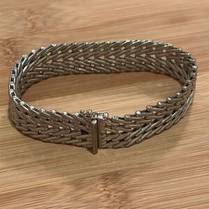 925 Sterling Silver - Vintage Shiny Hinge Link Chain Bracelet -
